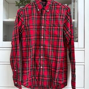 J Crew Red Plaid Long Sleeve Button Down Flex Washed Men's Size Small Slim Fit